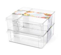 LIVIVO Set Of 2 Refrigerator Storage Organiser Multipurpose Clear Containers Stackable Perfect For Fridge Kitchen Countertop Cupboard Bathroom Makeup Cosmetics Under Sink Home (XL-30x30.5x10cm)