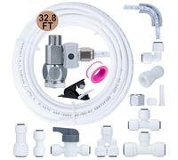 Refrigerator Water Line Kit Connection and 1/4 Compression Ice Maker Installation Kit,1/4" OD Tubing with Quick Connect for Fridge IceMaker RO Systems Water Filter Faucet,+Feed Water Adapetr 32.8ft
