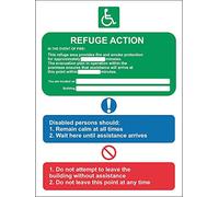 Refuge emergency disabled fire action safety sign - Self adhesive sticker 300mm x 200mm