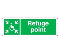 Refuge point - safety sign - High tack self-adhesive sticker (300mm x 100mm) Viewing Distance within 5m.