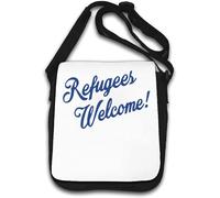 Refugees Welcome Blue Fonted Logo Shoulder Bag White