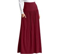 Reg and Plus Size Maxi Skirts for Women Long Length Skirts with Pockets Beach SwimCoverup,Night Out,Casual Office,Party - Red - 4XL