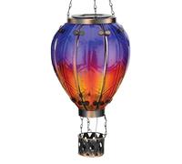 Regal Art & Gift Hot Air Balloon Solar Lantern - Hanging Solar-Powered LED Lights, Waterproof Portable Decorative Outdoor Lamp Made of Metal & Glass for Garden, Patios & Pathway - Purple (Large)