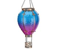 Regal Art & Gift Solar Hot Air Balloon Lantern - Hanging Solar-Powered LED Lights, Waterproof Portable Decorative Outdoor Lamp Made of Metal & Glass for Garden, Patios & Pathway - Blue (Small)