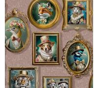 Regal Beasts Animal Prints in Picture Frames in Victorian Style Costumes Wallpaper Perfect for Feature Walls, Bedrooms, Contemporary Modern Walldecoration Pink Holden 13793