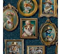 Regal Beasts Animal Prints in Picture Frames in Victorian Style Costumes Wallpaper Perfect for Feature Walls, Bedrooms, Contemporary Modern Walldecoration Navy Blue Holden 13791