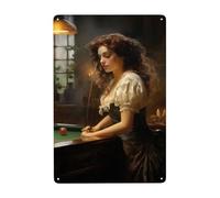 Regal Billiards Lady Elegant Indoor Wall Art Tin Sign Vintage Metal Décor for Home Bar Game Room Antique Tinplate Poster with Victorian Charm Unique Decorative Piece for Sophisticated Taste 5.5x8inch