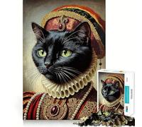 Regal Black Cat Portrait 1000 Pieces Jigsaw Puzzles for Adults Improve Memory Peaceful Fun Sharp Edge (50x75cm)