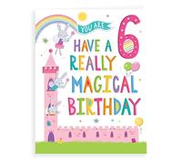 Regal Cards Girl Age 6 Have A Magical Birthday Card - Rabbit in Castle,green|grey|yellow|pink,230 x 160mm