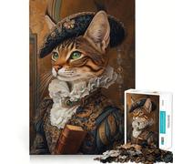 Regal Cat Portrait in Renaissance Style Jigsaw Puzzle for Teenagers 1000 Pieces Recall Upgrade Soothing Fun Clear Cut Wall Art Decor (50x75cm)