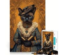 Regal Cat Portrait with Book 1000 Piece Jigsaw Puzzle for Adults Memory Gain Gentle Leisure Design Assembly Art Collection Piece (50x75cm)