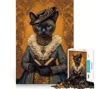 Regal Cat Portrait with Book 1000 Piece Jigsaw Puzzles for Adults Jigsaw Recall Boost Mental Relax Smooth Cut Birthday Gift (38x26cm)