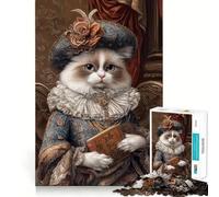 Regal Cat Portrait with Book 1000 Piece Jigsaws for Adults Puzzle Boost Recall Anxiety Relief Accurate Edge Xmas Surprise (38x52cm)
