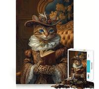Regal Cat Portrait with Book 1000 Piece Jigsaws for Adults Puzzle Strengthen Recall Stress Relief Quality Edge Bday Surprise (50x75cm)