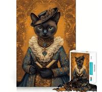 Regal Cat Portrait with Book 1000 Pieces Jigsaw Puzzles for Adults Memory Gain Calm Mind Design Assembly Creative Gift (38x52cm)