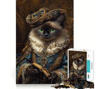 Regal Cat Portrait with Book Jigsaw Puzzles for Adults 1000 Pieces Brain Skill Relaxed Mind Exact Edge Art Collection Piece (50x75cm)