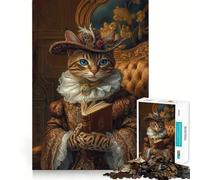 Regal Cat Portrait with Book Jigsaw Puzzles for Adults1000 Piece Mind Game Toy Anxiety Relief Neat Cut Art Collectible (38x52cm)
