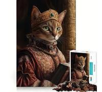 Regal Cat Reading A Book Jigsaw Puzzles 1000 Pieces for Adults Strengthen Recall Calm Mind Quality Edge Warm Surprise (50x75cm)