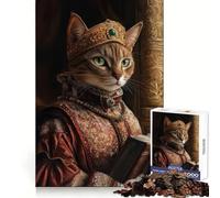 Regal Cat Reading A Book Jigsaw Puzzles 1000 Pieces for Adults Strengthen Recall Calm Mind Quality Edge Warm Surprise (50x75cm)