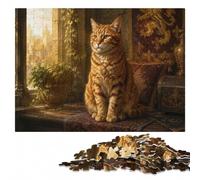 Regal Ginger Cat with Lion Medallion Jigsaw Puzzle for Adults, 500 Pieces | Puzzle for Adults: hands-on indoor leisure on weekends.