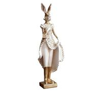Regal Heirloom Rabbit Figurine, Victorian Elegance Vintage Gold Leaf Easter Bunny Statues, Resin Antique-Style Animal Sculptures for Spring Tabletop, Shelf, Mantel Decor (B)