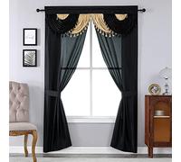 Regal Home Collections Amore Curtains 5-Piece Window Curtain Set - 54-Inch W x 84-Inch L Panels with Attached Valance and 2 Tiebacks - Bedroom Gothic Curtains and Living Room Curtains (Black/Gold)