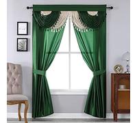 Regal Home Collections Amore Curtains 5-Piece Window Curtain Set - 54-Inch W x 84-Inch L Panels with Attached Valance and 2 Tiebacks - Green Curtains (Green)