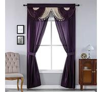 Regal Home Collections Amore Curtains 5-Piece Window Curtain Set - 54-Inch W x 95-Inch L Panels with Attached Valance and 2 Tiebacks - Bedroom Curtains and Living Room Curtains (Purple)
