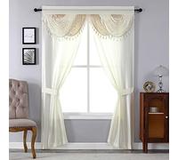 Regal Home Collections Amore Curtains 5-Piece Window Curtain Set - 54-Inch W x84-Inch L Panels with Attached Valance and 2 Tiebacks - Bedroom Curtains and Living Room Curtains (Beige)