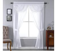 Regal Home Collections Amore Curtains 5-Piece Window Curtain Set - 54-Inch W x84-Inch L Panels with Attached Valance and 2 Tiebacks - Bedroom Curtains and Living Room Curtains (White)