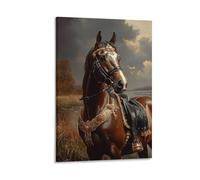 Regal Horse Wall Art Elegant Brown Stallion in Golden Harness Poster Print Equestrian Decor Living Room Farmhouse Vintage Animal Artwork Gift Horse Lovers Rustic Wall Decoro Gift 20x30inch Frame