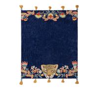 Regal Leopard Embroidered Tasselled Throw Wylder Tropics Dark Blue 125cm x 150cm