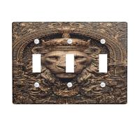 Regal Lion Light Switch Cover Plate, Antique Gold Baroque Design for Elegant Home Decor, Thermoplastic Wall Plate, Standard Size Triple Toggle