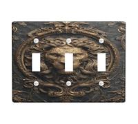 Regal Lion Light Switch Cover Plate, Antique Gold Wall Decor for Home Accents, Decorative Thermoplastic Outlet Covers, Standard Size Triple Toggle