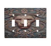 Regal Lion Light Switch Cover Plate, Elegant Bronze Floral Design for Home Decor, 3D Style for Living Room, Thermoplastic Construction Triple Toggle