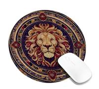 Regal Lion Mandala Mousepad, Gold Purple Mouse Pad, Non-Slip Washable Mousepad for Home Office Use Back to School Round 8x8 Inch