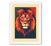Regal Lion Retro Framed Wall Art Print A2 (59.4×42cm) White, Wall Decor for Living Room, Bedroom, Office & Home, Ready to Hang, Art Gift