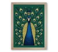 Regal Peacock Modern Framed Wall Art Print A1 (84.1×59.4cm) Oak, Wall Decor for Living Room, Bedroom, Office & Home, Ready to Hang, Art Gift
