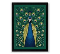 Regal Peacock Modern Framed Wall Art Print A4 (29.7×21cm) Black, Wall Decor for Living Room, Bedroom, Office & Home, Ready to Hang, Art Gift
