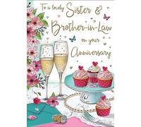 Regal Publishing Anniversary Card (C80070) Sister & Brother in Law - Champagne & Cupcakes - 9 x 6"