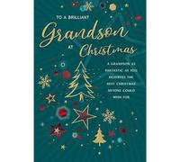 Regal Publishing Classic Christmas Card, Grandson, Stars & tree - 9 x 6 inches - Piccadilly Greetings