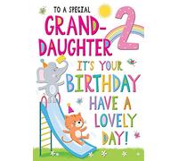 Regal Publishing Juvenile Birthday Card Age 2 Granddaughter, 9 x 6 inches, pink|yellow|blue|peach|red