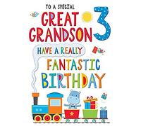 Regal Publishing Juvenile Birthday Card Age 3 Great Grandson - 9 x 6 inches,gold|blue|red|white