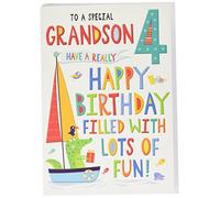 Regal Publishing Juvenile Birthday Card Age 4 Grandson, blue|green|beige|gold|red, 9 x 6 inches