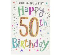 Regal Publishing Modern Milestone Age Happy Birthday Card 50th - 8 x 6 inches,White Smoke