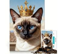 Regal Siamese Cat with Crown Jigsaw Puzzle 1000 Piece for Adults Intellect Toy Soothing Fun Precise Cut (50x75cm)