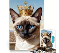 Regal Siamese Cat with Crown Jigsaw Puzzles 1000 Piece for Adults Smart Reason Toy Casual Fun Smooth Edge Wall Art Decor (38x52cm)