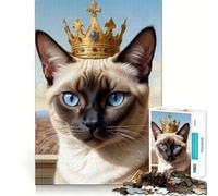 Regal Siamese Cat with Crown Jigsaw Puzzles for Adults1000 Piece Mind Game Toy Anxiety Relief Neat Cut Art Collectible (38x26cm)