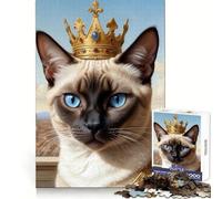 Regal Siamese Cat with Crown Jigsaw Puzzles for Adults1000 Piece Mind Game Toy Anxiety Relief Neat Cut Art Collectible (38x26cm)