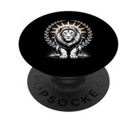 Regal White Lion With Halo Laurel Wreath Sun Rays PopSockets Adhesive PopGrip